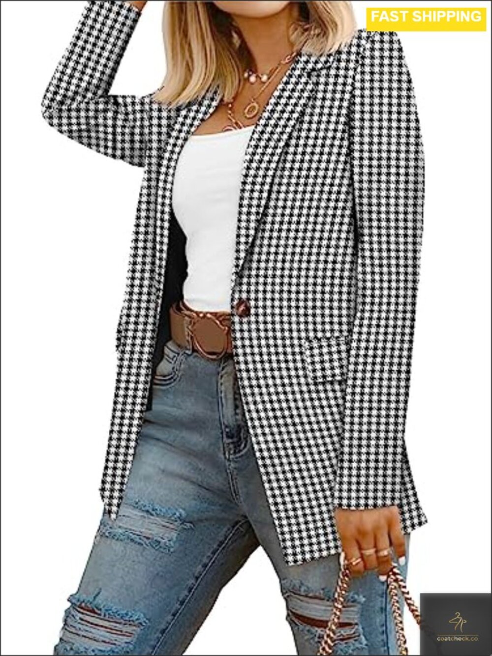Women Loose Business Casual Blazer Notch Lapel Button Lined Work Jacket